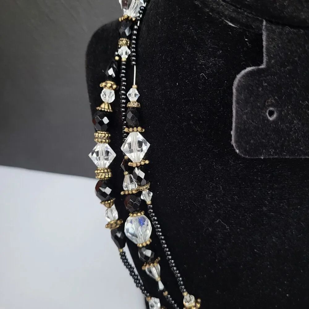 Extra Long Bohemian Beaded Jet, AB Crystal and Glass Beaded Necklace 60 in